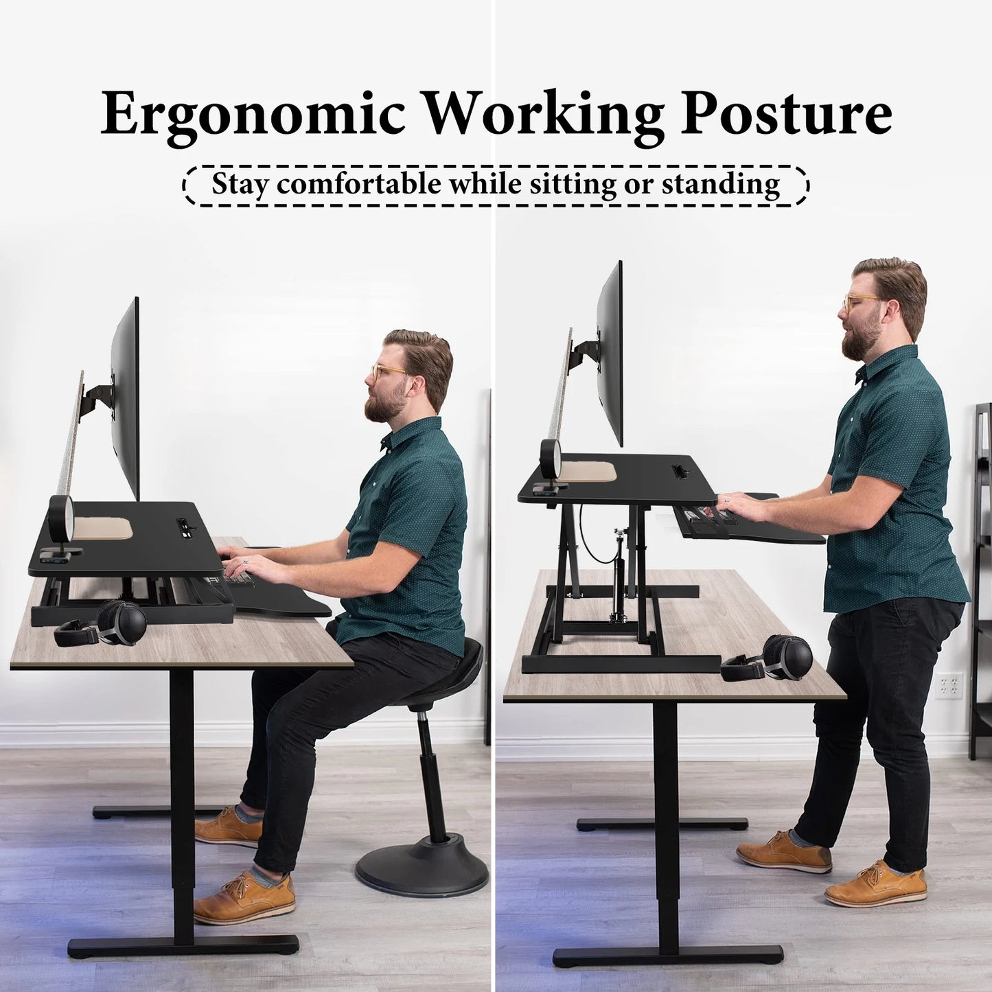 Verstellbarer Stehpult-Konverter, höhenverstellbarer Schreibtisch-Riser, schwarz