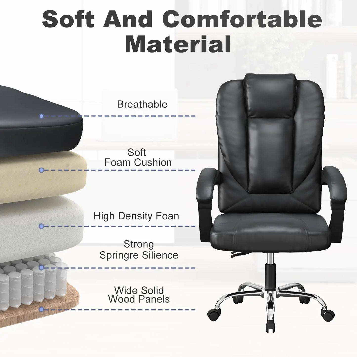 Ergonomic Office Chair PU Leather Desk Chair Spring Pad Design High Backrest Adjustable Executive Chair Swivel Chair