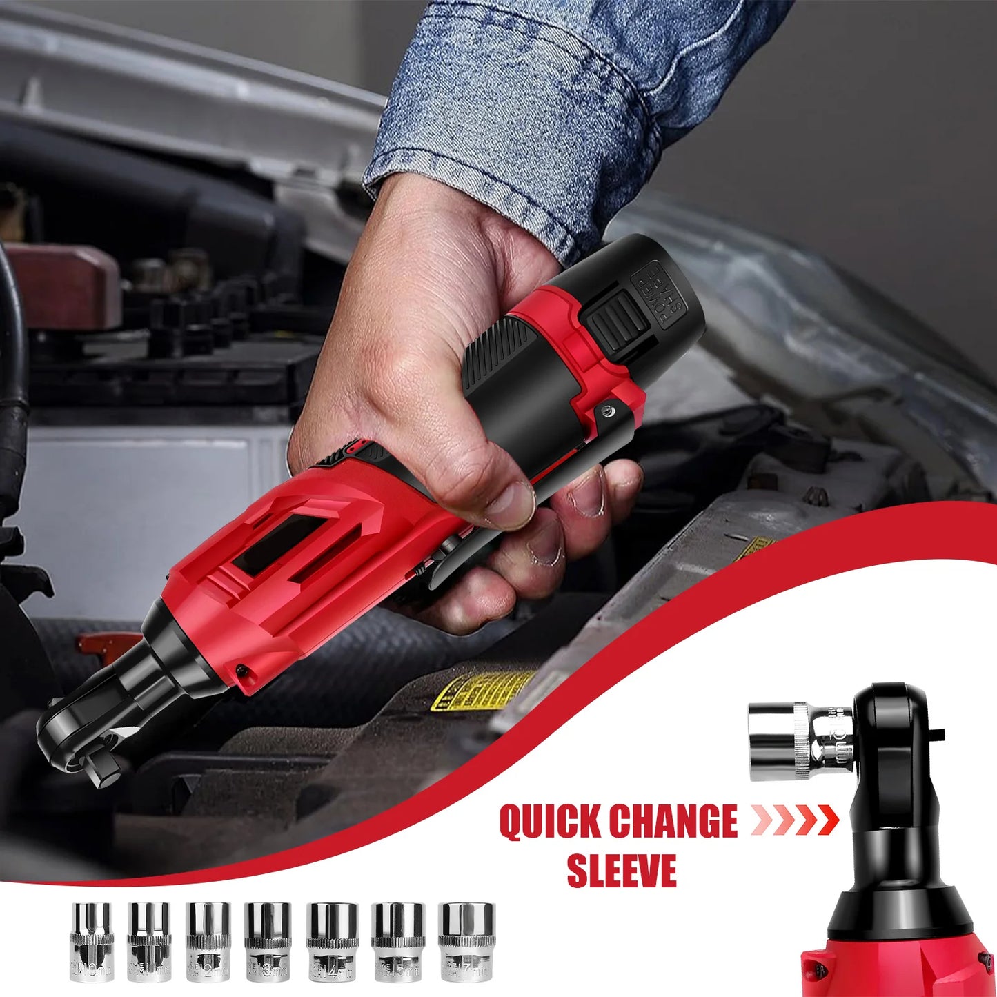 200 Nm kabelloser elektrischer Ratschenschlüsselsatz 90 °   3/8-Zoll-Winkelschlüssel mit 7-teiligem Steckschlüsselsatz, Ratschenwerkzeug mit 2 Lithiumbatterien