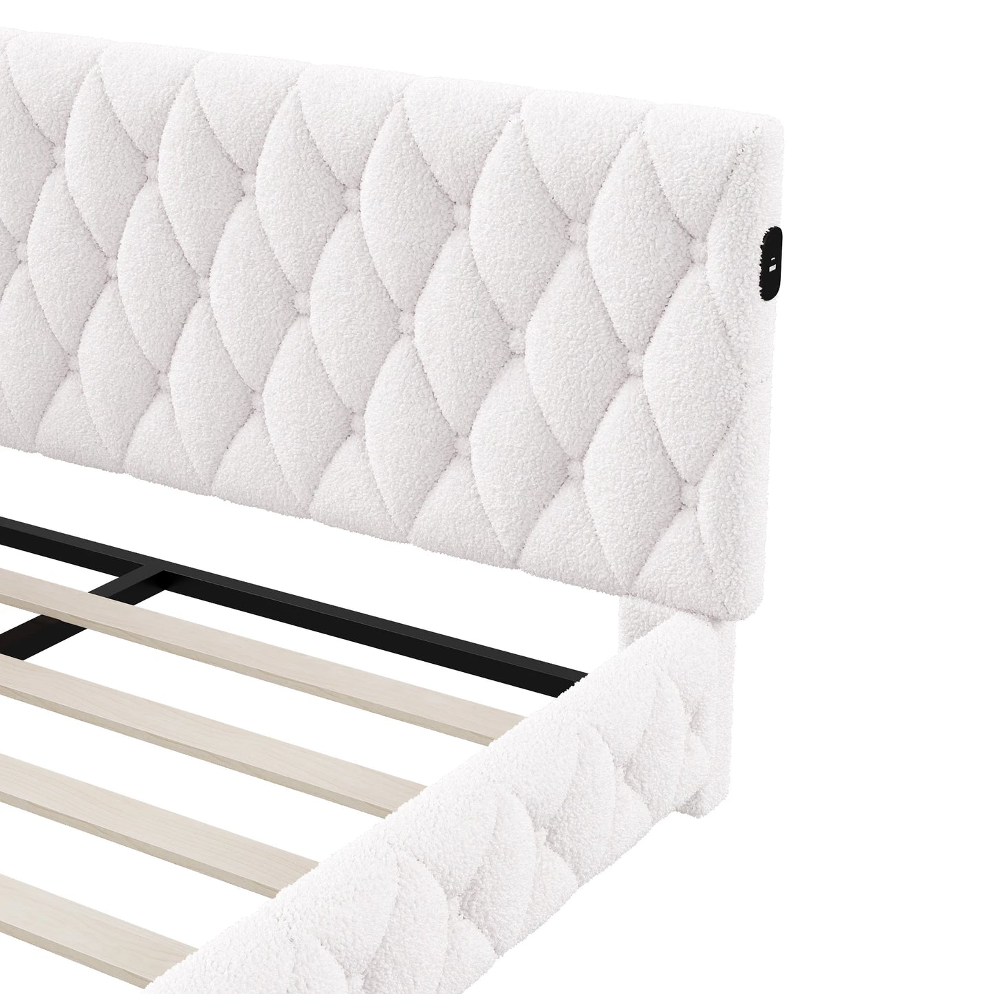 ROSAHQNDA Schlafsofa 140*200cm, modernes LED-Doppelbettgestell mit USB-Ladeanschlüssen, komfortables Plüschmaterial, ohne Matratze