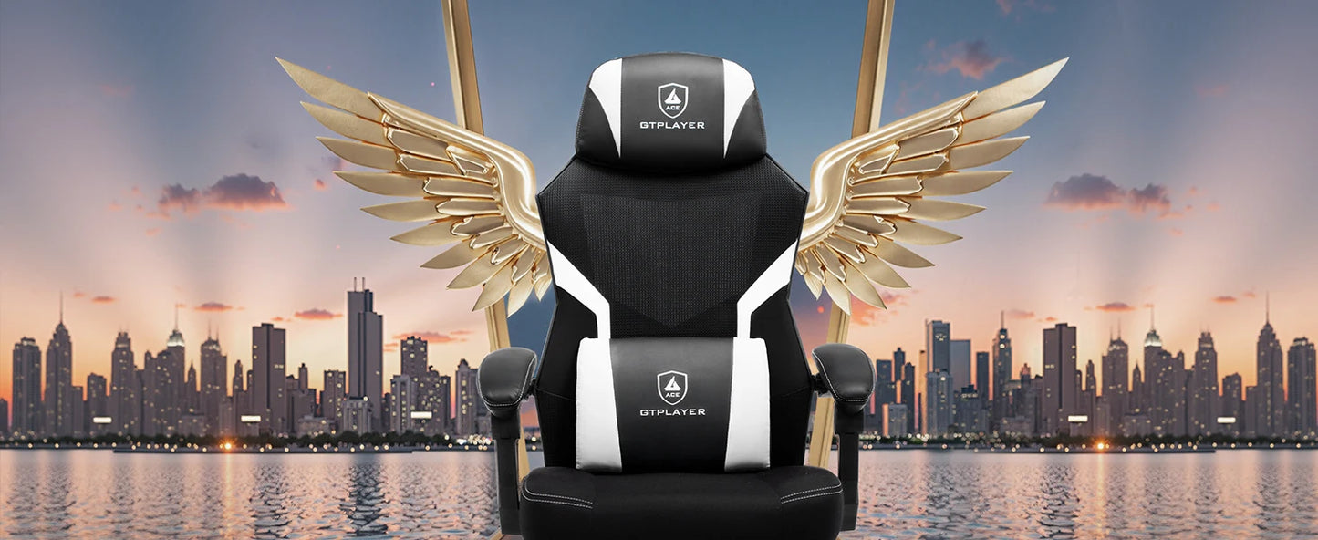 GTPLAYER Gaming Stuhl mit Fußstütze, ergonomischer Bürostuhl mit Netzrückenlehne, Schreibtischstuhl Gaming Sessel aus Stoff