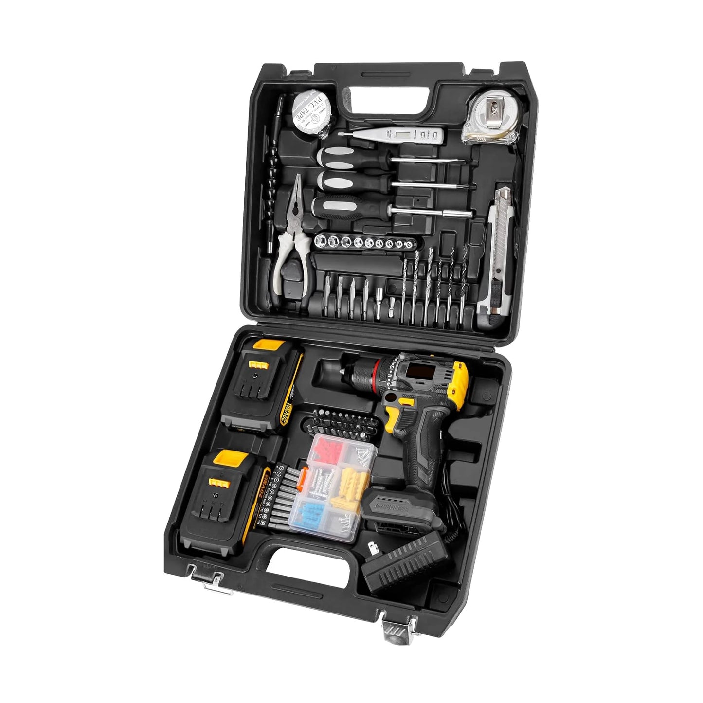 135-teilige Elektrowerkzeug-Kombi-Sets mit 20 V Akku-Bohrschrauber, 10 mm, 3/8 Zoll Schnellspannbohrfutter, professionelle Heim- und Haushalts-DIY-Handwerkzeug-Sets ﻿