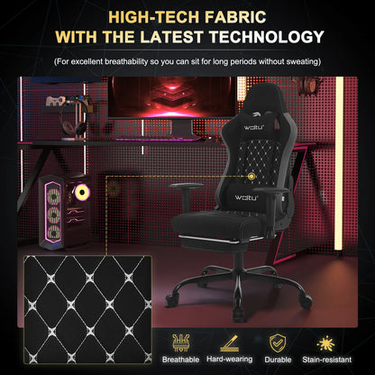 WOLTU Drehbarer Massage-Computer-Gaming-Stuhl, ergonomischer Racing-Gamer-Bürostuhl mit Rollen, Kopfstütze, Fußstütze, Lendenkissen