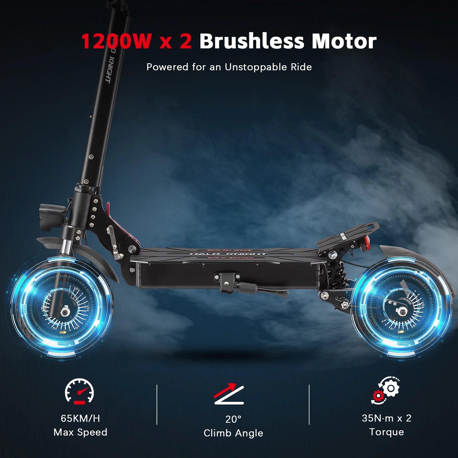 HALO KNIGHT T104 2400W Adult Electric Scooter 65KM/H Powerful Fast Scooter 52V 21Ah Folding Dual Motor E Scooter Cheap Escooter.