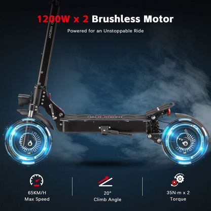HALO KNIGHT T104 2400W Adult Electric Scooter 65KM/H Powerful Fast Scooter 52V 21Ah Folding Dual Motor E Scooter Cheap Escooter.