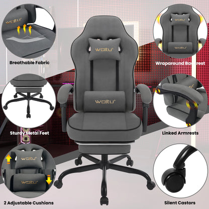 WOLTU Drehbarer Gamer-Stuhl, Gaming-Stuhl, ergonomischer Büro-Computerstuhl mit Lendenkissen, Fußstütze