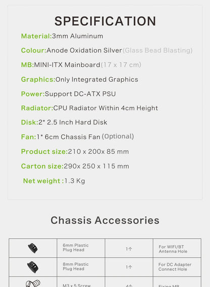 METALFISH MetalGear Plus Aluminum Mini HTPC Case Mini ITX Cases Computer Gaming PC Desktop Case.