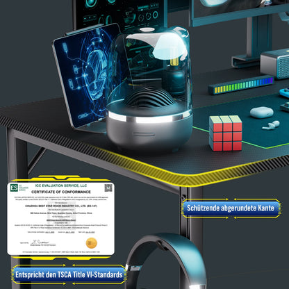 COMHOMA Schreibtisch Gaming Tisch mit Regal, Eckschreibtisch mit USB-Ladeanschluss und Steckdose, 120cm Computertisch L Form, PC