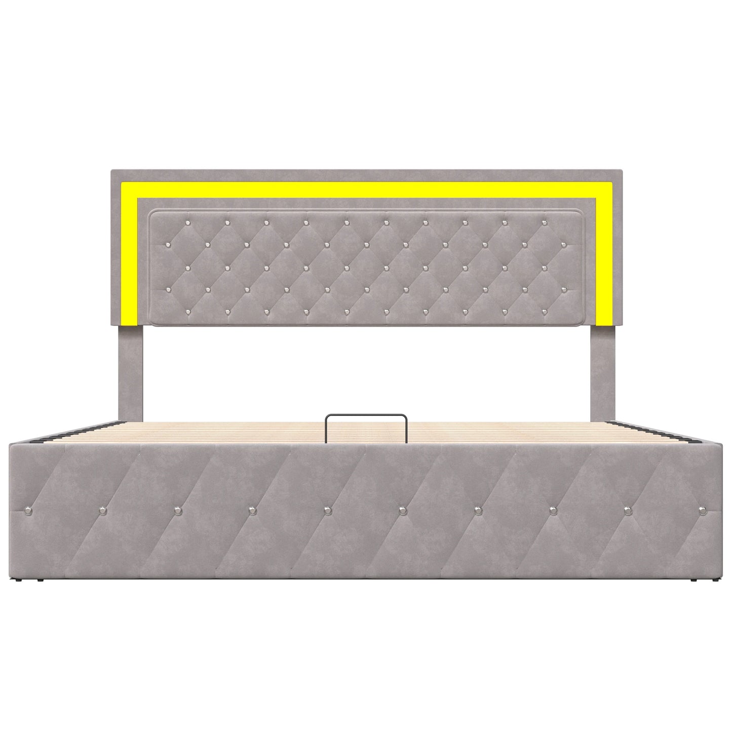 Rosahqnda gepolstertes Doppelbett 140 x 200 cm mit LED-Beleuchtung, hydraulischem Stauraumbett und Lattenrost, Funktionsbetten, Samt