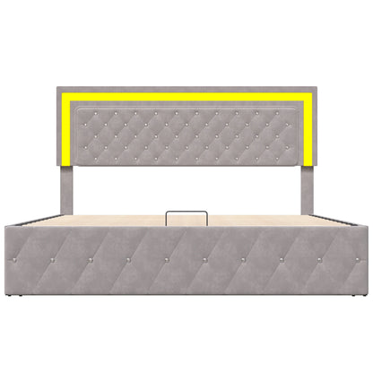 Rosahqnda gepolstertes Doppelbett 140 x 200 cm mit LED-Beleuchtung, hydraulischem Stauraumbett und Lattenrost, Funktionsbetten, Samt