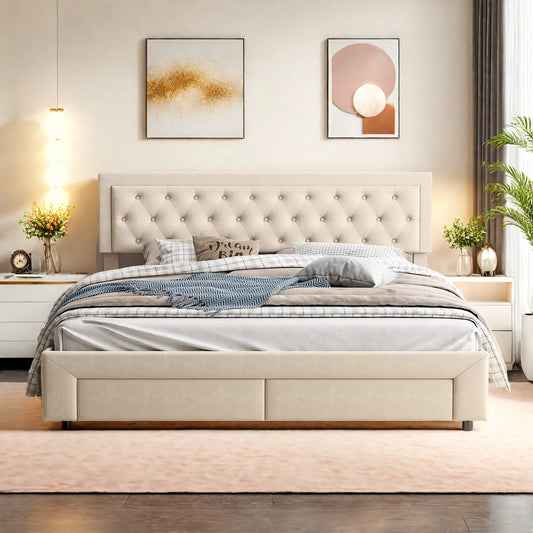 Rosahqnda Bett mit Stauraum, 160–180 x 200 cm, mit Schubladen gepolstert, Doppelbett, hydraulisches Bett, Jugendbett, Wohnungsbett, Samt, Beige/Grau