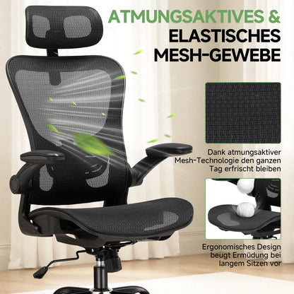 GTPLAYER Bürostuhl Ergonomisch, Schreibtischstuhl mit Verstellbarer Kopfstütze,Gaming Stuhl Wippfunktion, Chefsessel aus Mesh