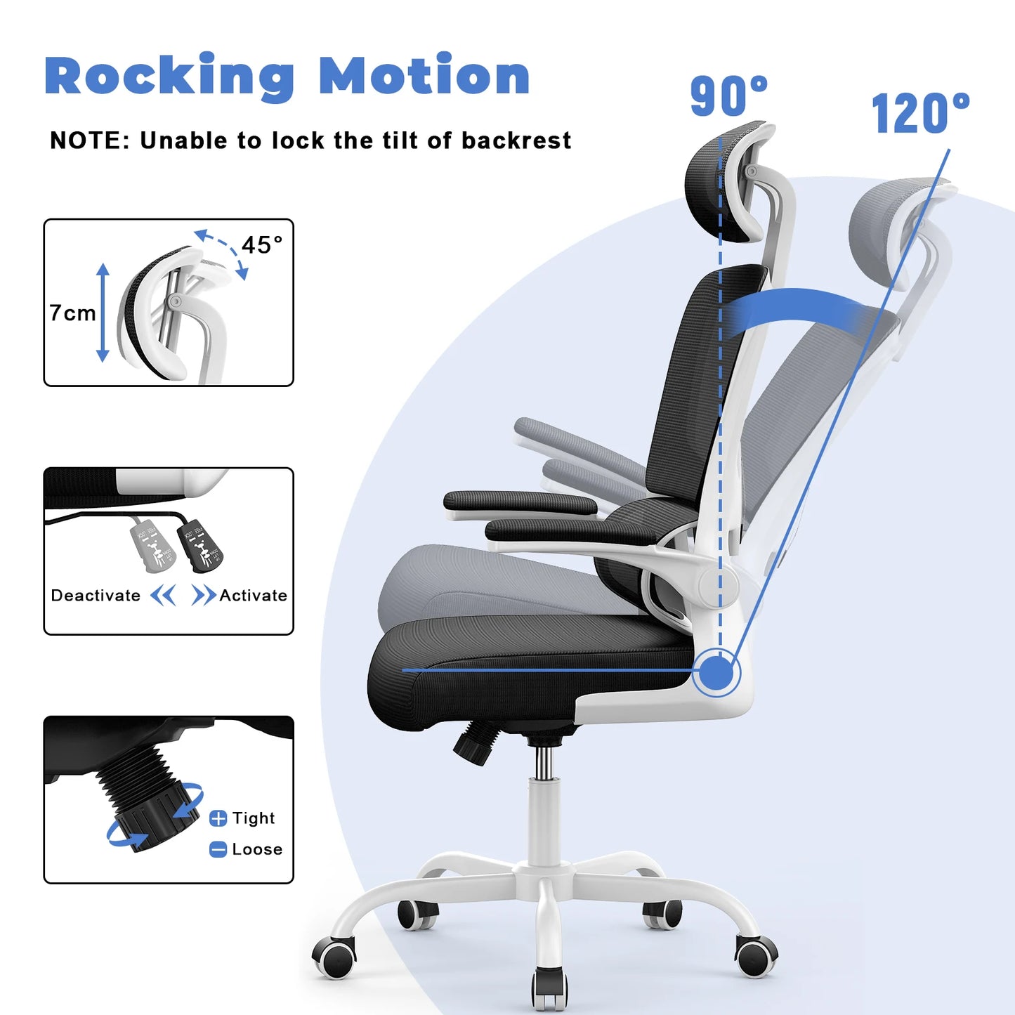 Ergonomic Office Chair Desk Chair with Folding Armrests Height-Adjustable Breathable Backrest Swivel Gaming Chair