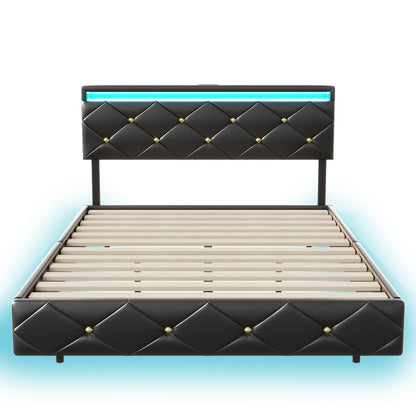 Rosahqnda Schwebebett 140-160*200cm LED USB verstellbares Kopfteil,Doppelpolsterbett Apartmentbett Jugendbett Gästebett,PU