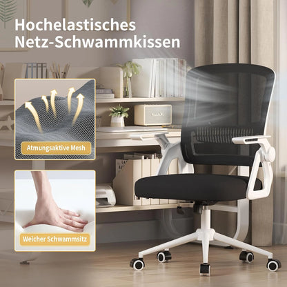 Office Chair Ergonomic Mesh Flip-Up Arms Office Chairs with Mid Back Cushion Lumbar Support Gaming Chair for Home