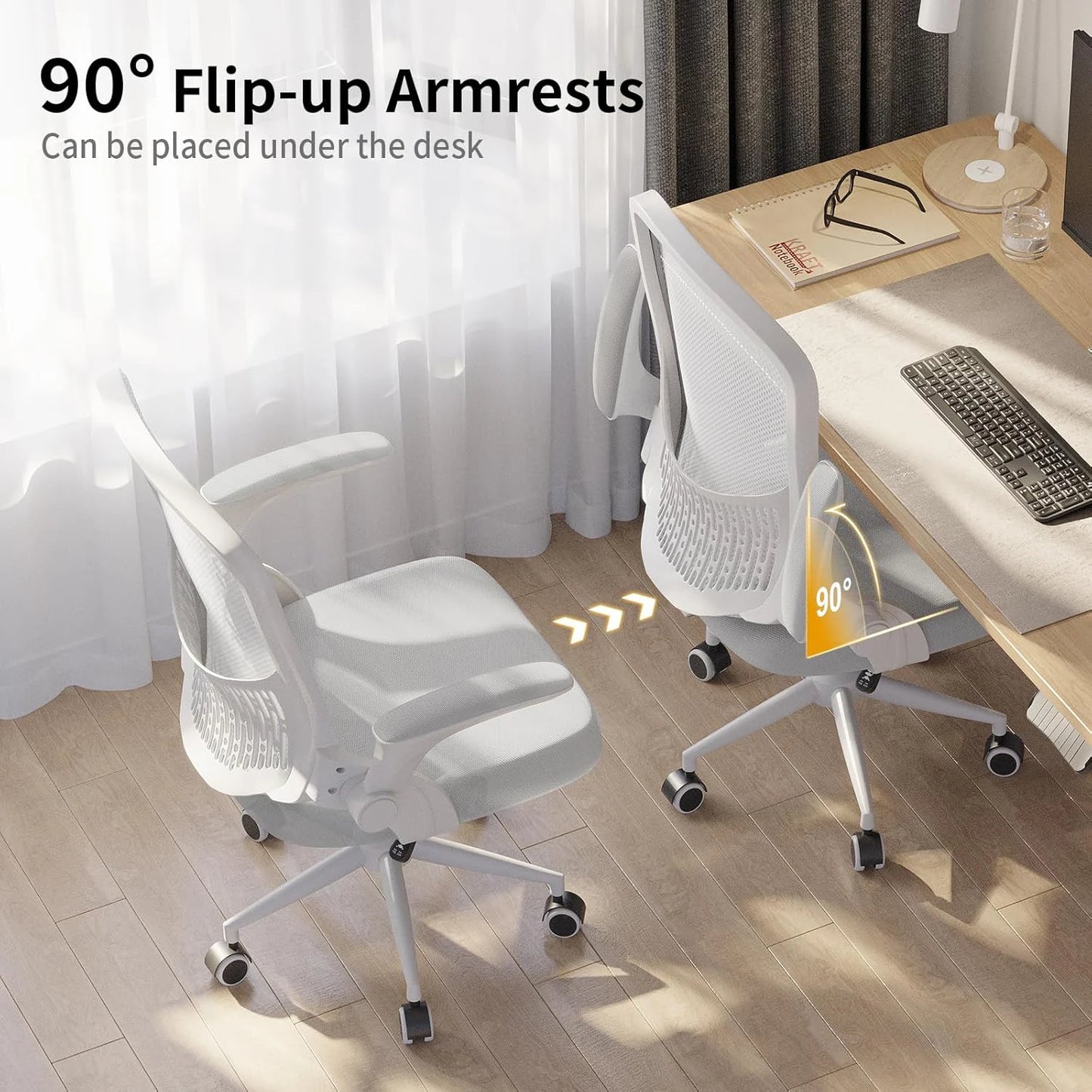 Naspaluro Ergonomic Office Chair Desk Chair with 90° Folding Armrests Lumbar Support Breathable Mesh Padding for Home Office
