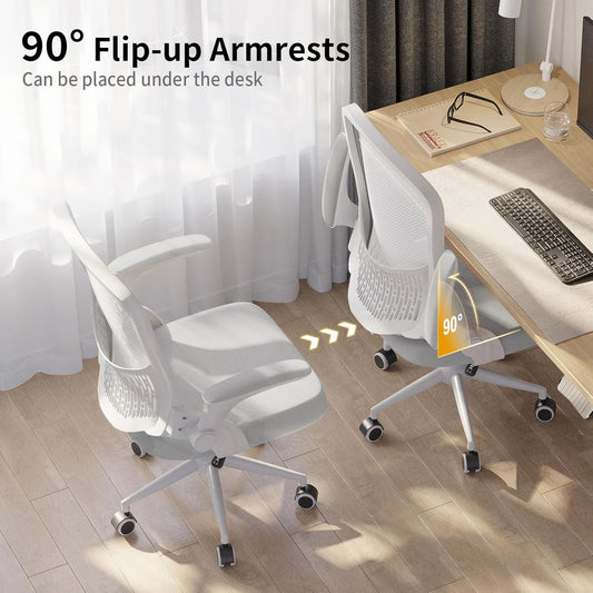Ergonomic Office Chair Desk Chair with 90° Folding Armrests Lumbar Support Breathable Mesh Padding for Home Office