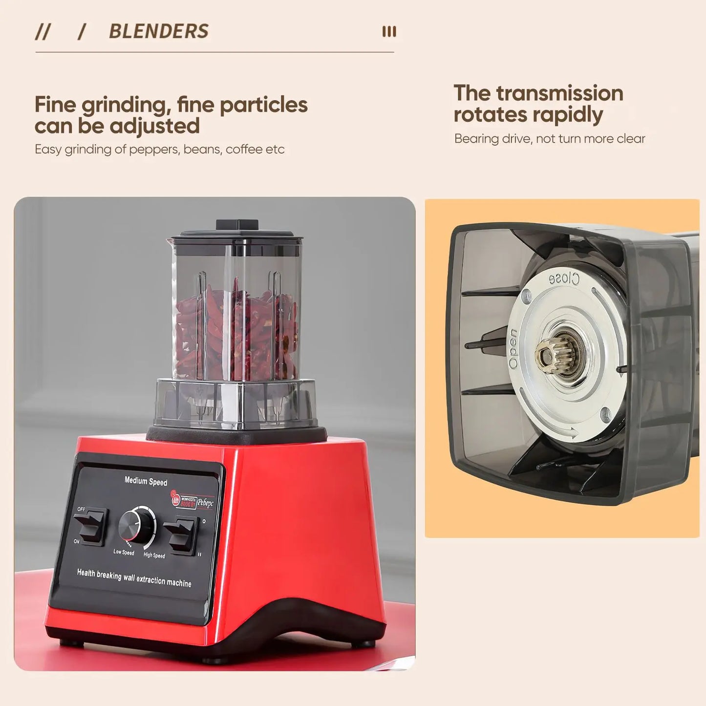 9500W 15 Speed multi-function Professional Blender 4-Blade 3-In-1 Wall Breaking Machine 5L Container Ice Nut Fruit mix Strong.