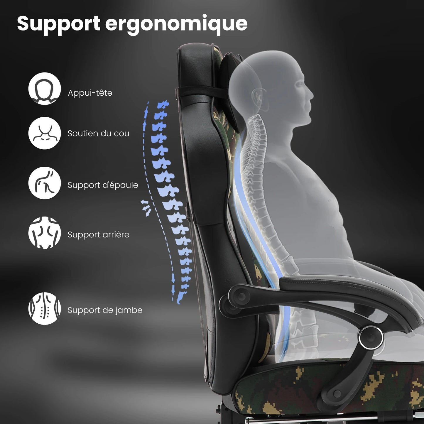 WOLTU Drehbarer Gaming-Rennstuhl, Schreibtisch, Büro, Computerstuhl, Sportsitz mit Kopfstütze, Lendenkissen, Fußstütze, Gamer-Stuhl