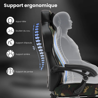 WOLTU Drehbarer Gaming-Rennstuhl, Schreibtisch, Büro, Computerstuhl, Sportsitz mit Kopfstütze, Lendenkissen, Fußstütze, Gamer-Stuhl