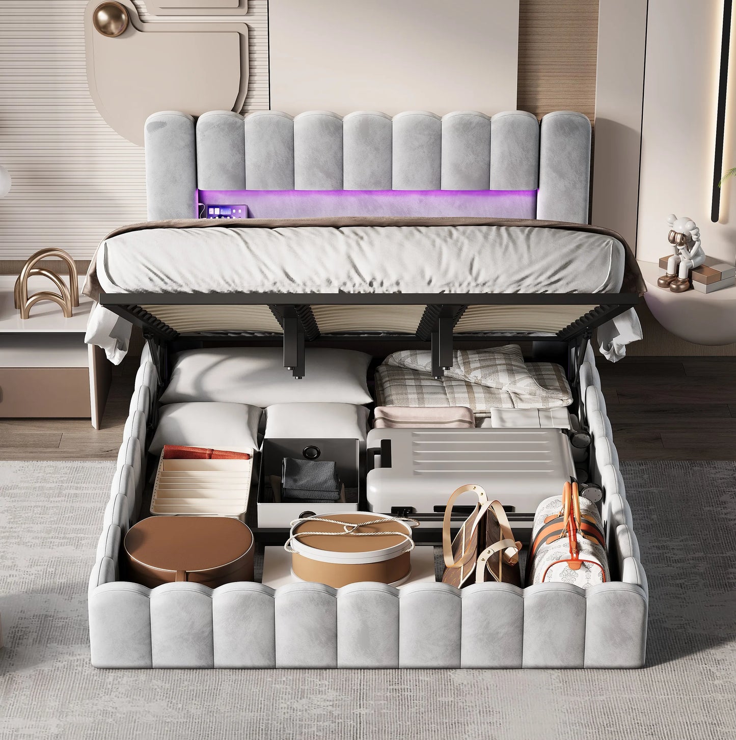 Rosahqnda Polsterbett 180 x 200 cm, gepolsterter Doppelbettrahmen mit Kopfteil für Schlafzimmer und Jugendzimmer, Lattenrost aus Holz