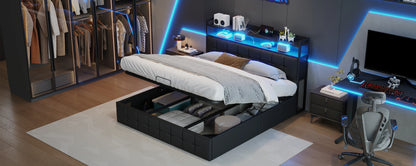 Rosahqnda Polsterbett 140 x 190 cm Doppelbett mit LED und USB, gepolsterter Bettrahmen mit Kopfteil und Lattenrost, Höhe 32 cm