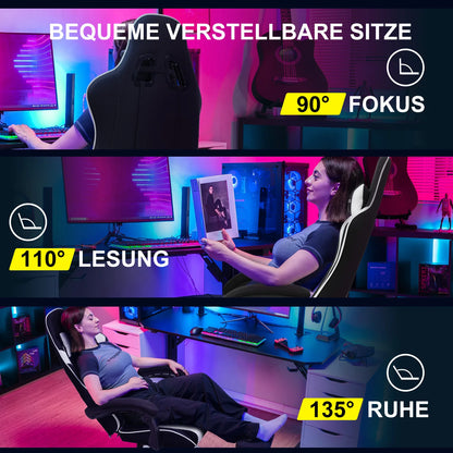 GTPLAYER Bürostuhl Gaming Stuhl Stoff Gaming Sessel Ergonomischer Gamer Stuhl mit Fußstütze, Kopfstütze Lendenkissen, Gepolstert