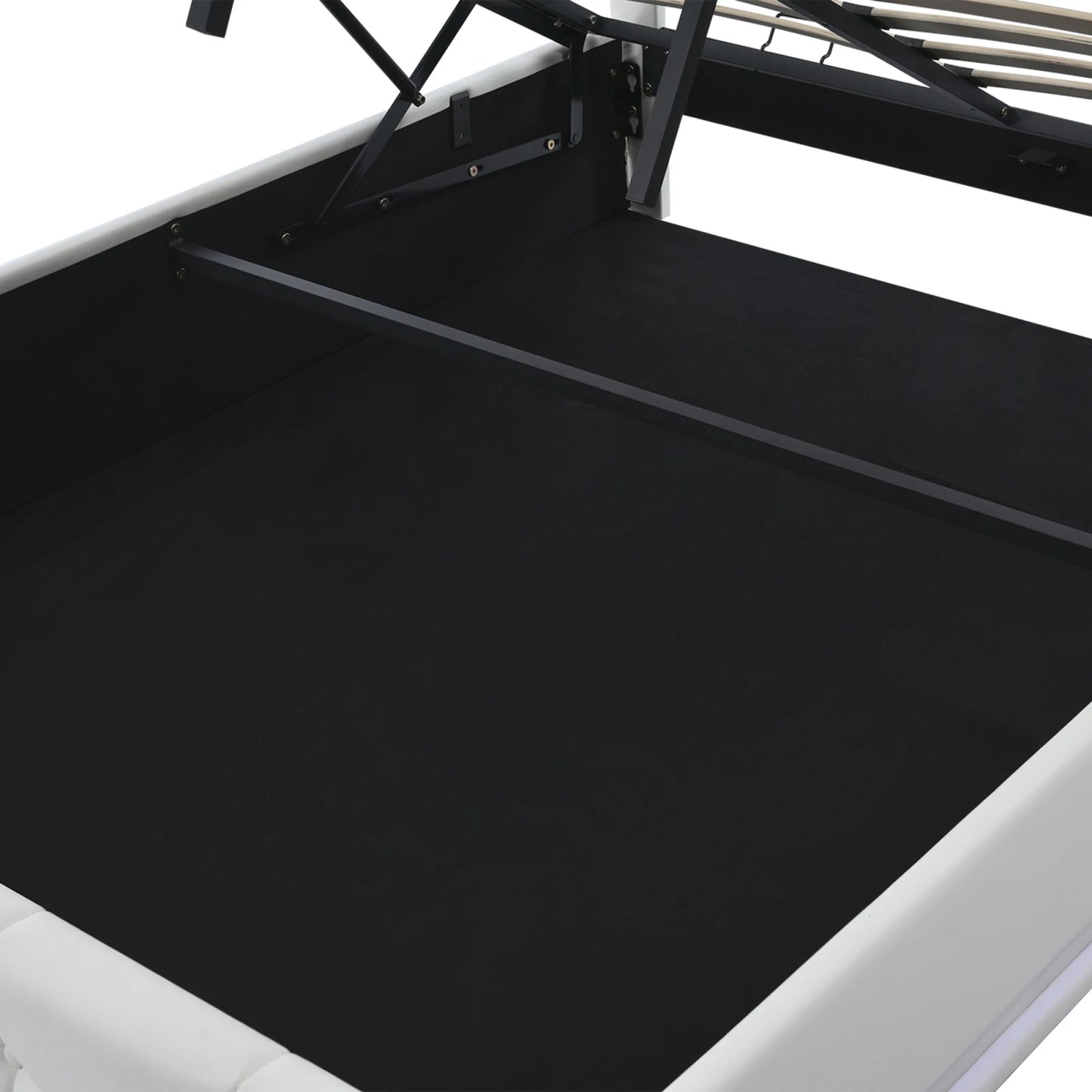 Rosahqnda Gepolstertes hydraulisches Bett 140 * 200 cm mit LED-verstellbarem Kopfteil, moderner Doppelbettrahmen mit Stauraum,PU