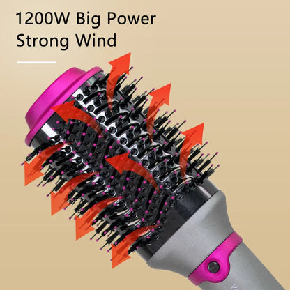 1200W Hair Dryer Hot Air Brush Styler Replaceable Head Straightener Curler Comb Roller One Step Electric Ion Blow Dryer Brush.