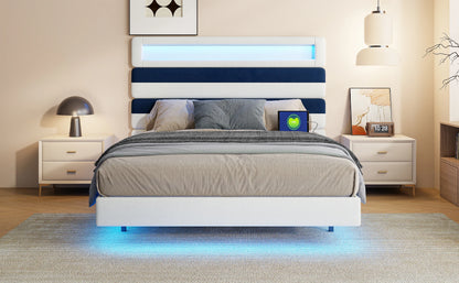 Rosahqnda Schwebebett 140*190cm Doppelbett Rahmen 160*200cm mit LED&USB Polsterbett Erwachsenenwohnung Jugendbett Samt