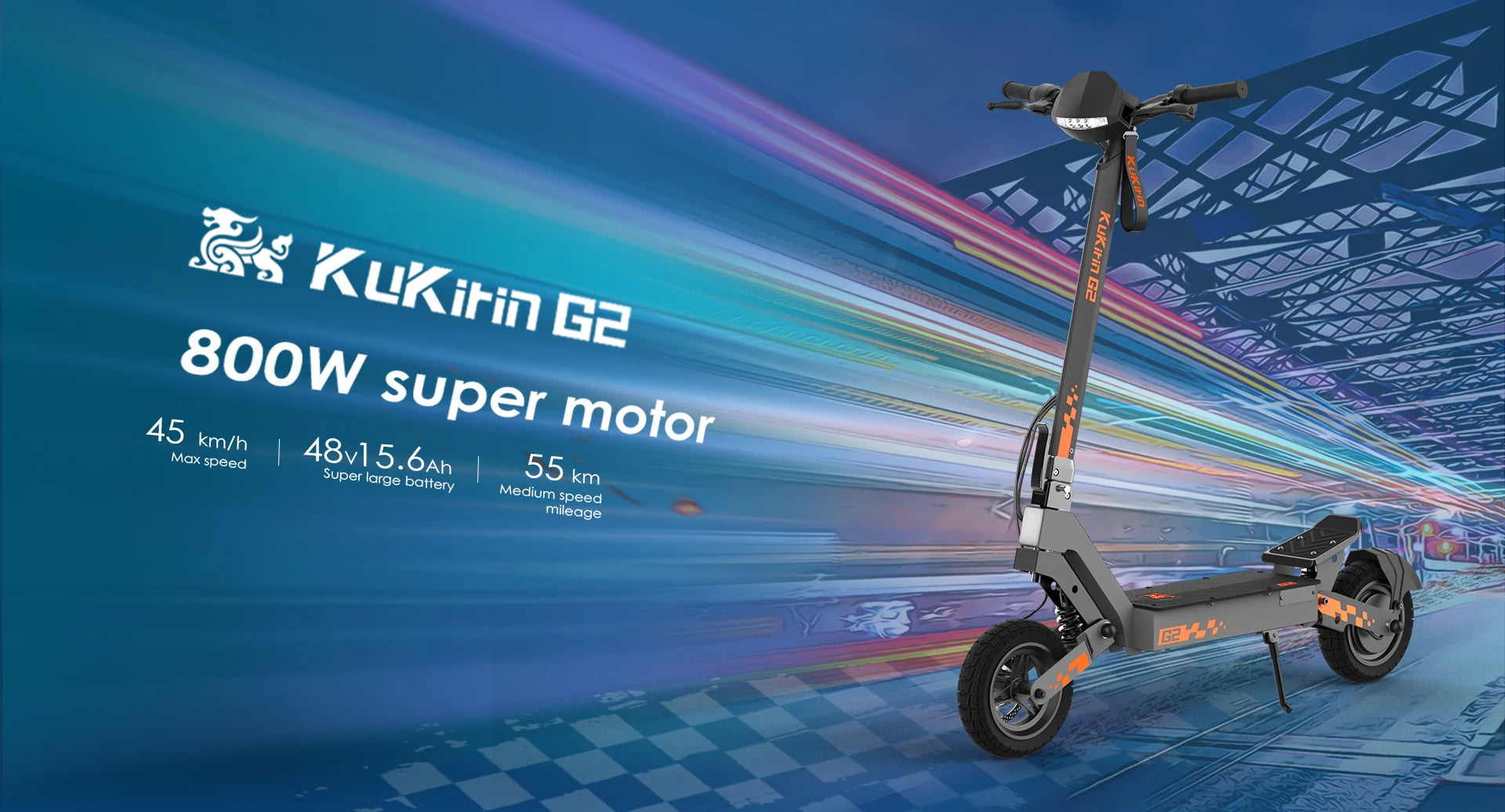 Kukirin G2 Foldable Electric Scooter 800W Brushless Motor 48V 15.6Ah Battery 10-inch Tire 45km/h Max Speed 55km Range.