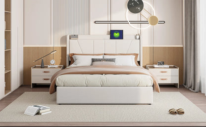 RosahqndaPolsterndes Doppelbett mit Stauraum unter dem Bett, LED-Kopfteil mit USB/Typ C, Bettgestell mit Stauraum und Lattenrost