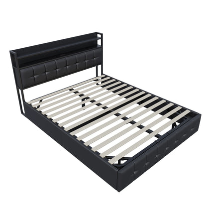 Rosahqnda Polsterbett 140 x 190 cm Doppelbett mit LED und USB, gepolsterter Bettrahmen mit Kopfteil und Lattenrost, Höhe 32 cm