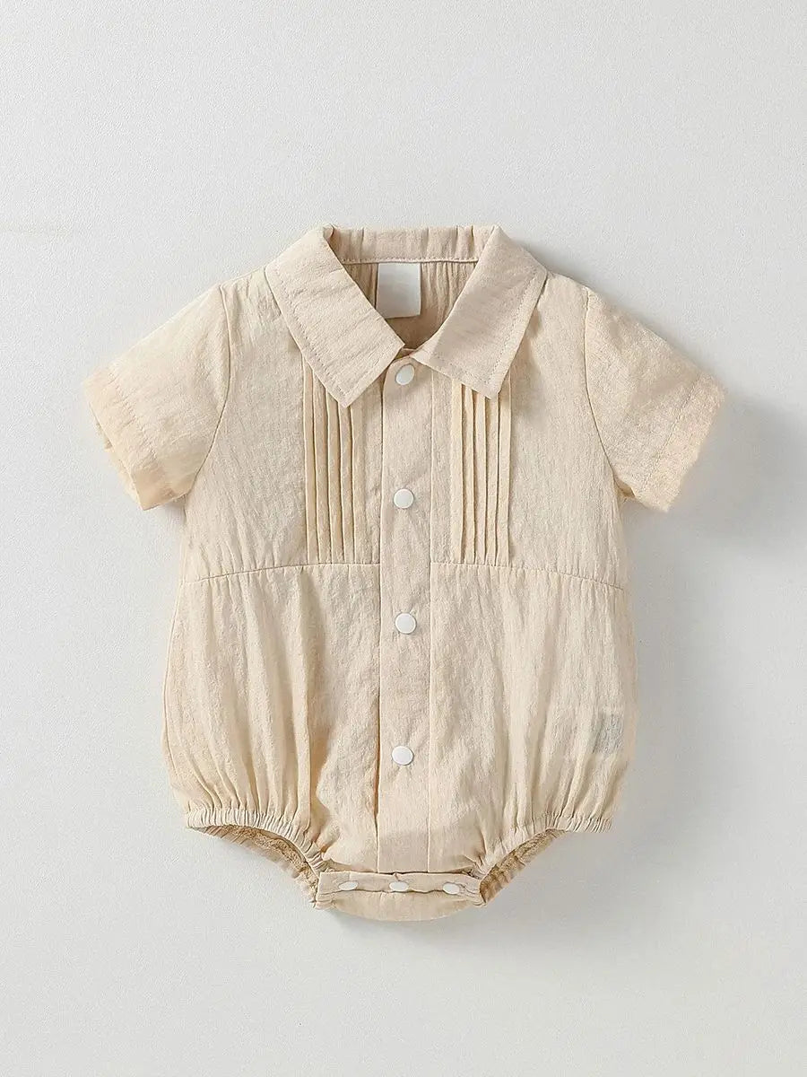 Baby Solid Jungen Kurzarm Button Up Kragen Body Sommer Alltag Overall.