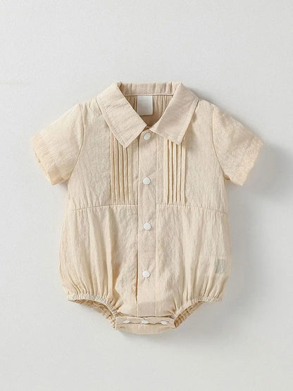 Baby Solid Jungen Kurzarm Button Up Kragen Body Sommer Alltag Overall.