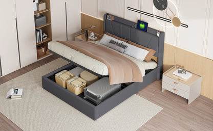 RosahqndaPolsterndes Doppelbett mit Stauraum unter dem Bett, LED-Kopfteil mit USB/Typ C, Bettgestell mit Stauraum und Lattenrost