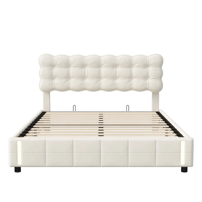 Rosahqnda Hydraulisches Doppelbett 140-160*200 cm mit Sensorlicht und Stauraum, Gepolstertes Gästebett, Hauptschlafzimmer, Samt