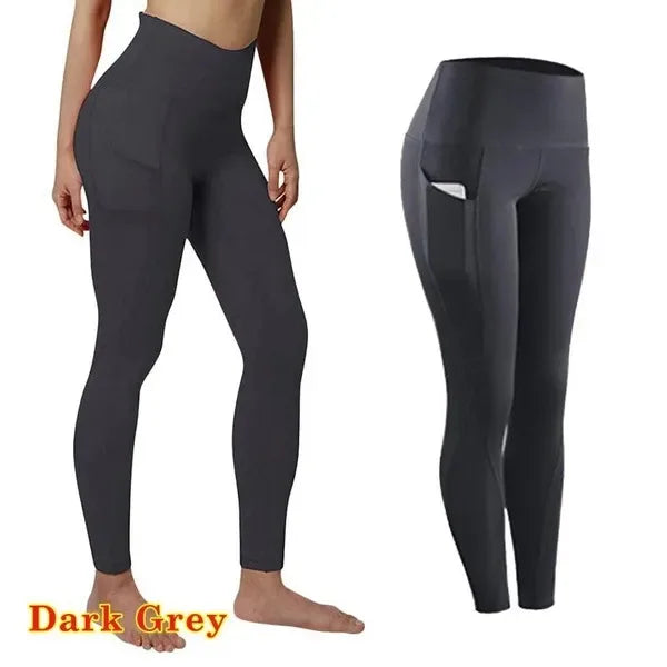 Winter Tummy Control Solid Color High Waist Women Fitness Leggings Push Up Pockets Butt Lift Yoga Pants Sport Running Woman Pant.