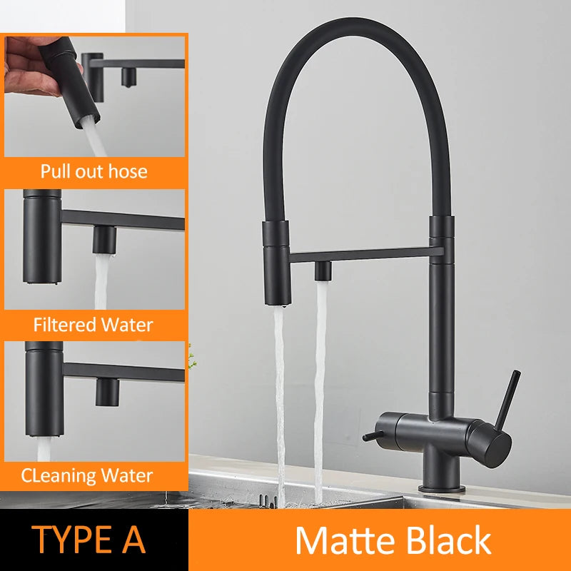 Black Grey Filtered Kitchen Faucet Water Filter Kitchen Faucets Filter Faucet Mixer Water Purification Water Drinking Water Taps