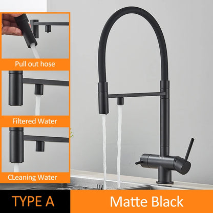 Black Grey Filtered Kitchen Faucet Water Filter Kitchen Faucets Filter Faucet Mixer Water Purification Water Drinking Water Taps