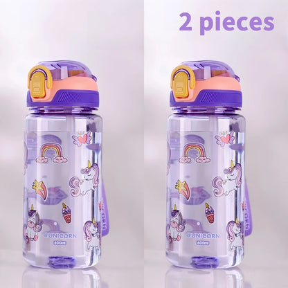 600ml Dinosaur Water Bottle For Kids Water Sippy Cup With Silicone Straw Leakproof Plastic Water Bottles Summer Kids Water Cup.