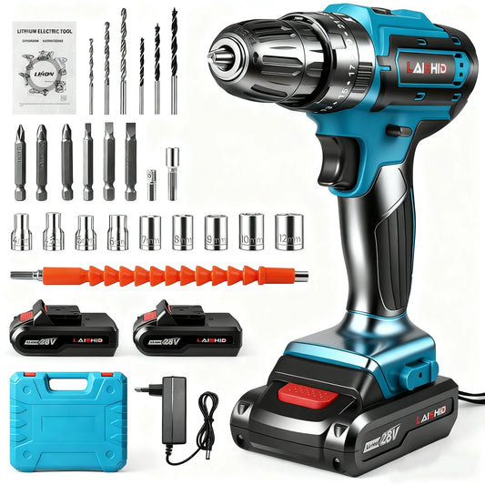 21-V-Akku-Bohrschrauber-Set, 2 Geschwindigkeiten, 1350 U/min, 24-teiliges Set, 2 Akku-Elektroschrauber mit 32 Drehmomenteinstellungen für Heimwerker