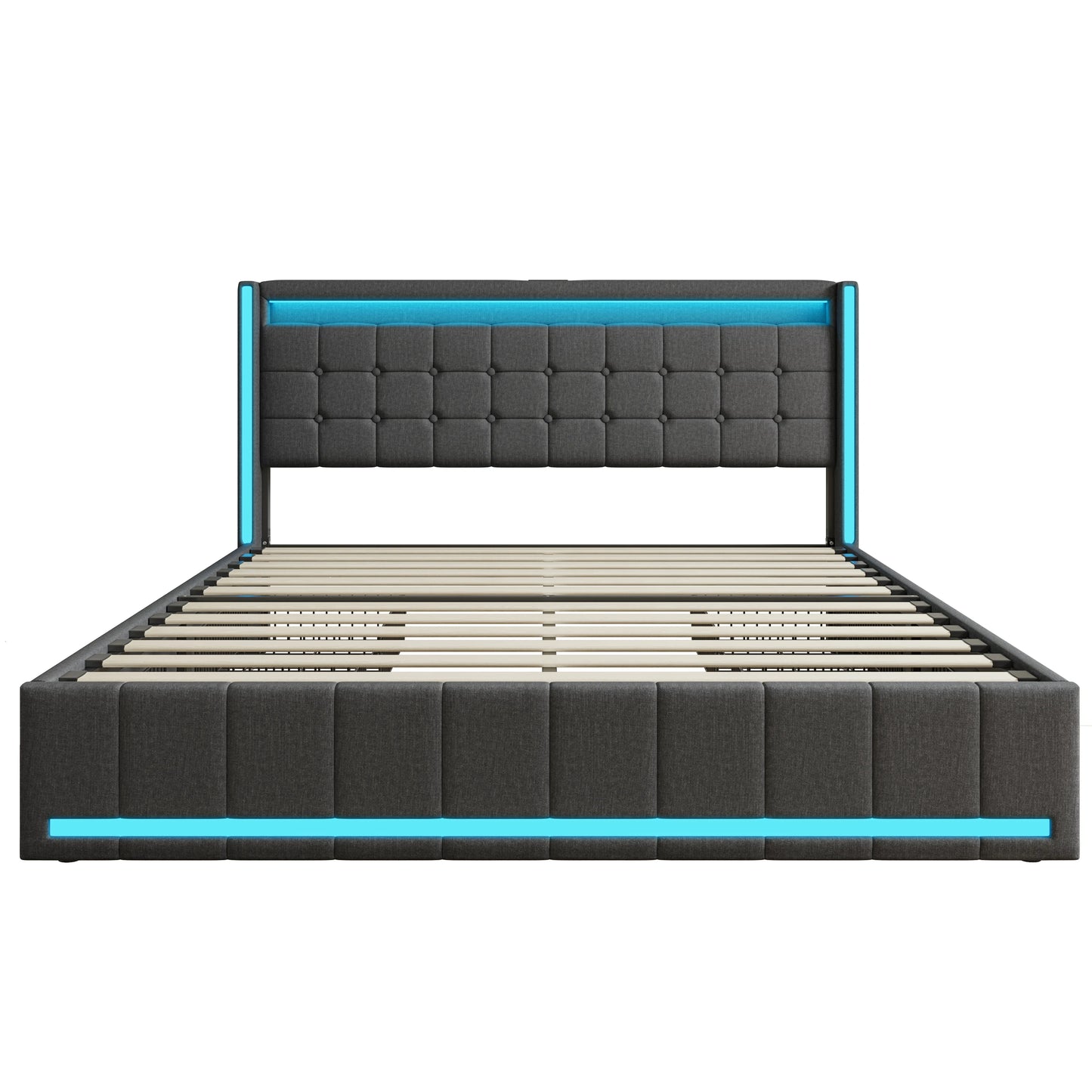 Polsterbett 140x200 cm,LED Doppelbett mit 4 Schubladen und Lattenrost,Kopfteil mit stauraum und USB-Ladefunktion,Bettgestell