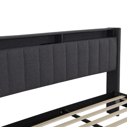 WoodenAura Polsterbett 160 x 200 cm, Bettgestell, Doppelbett mit höhenverstellbarem Kopfteil, Stoffbettgestell mit Lattenrost