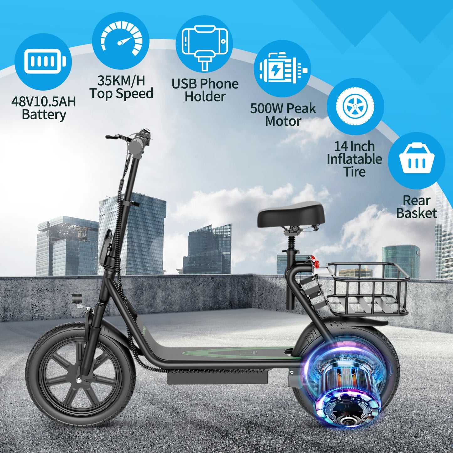 2025 New LPESBS Dual Brake Electric Scooter 500W Super Motor 35KM/H Fast Speed Portable Electric Scooter 45KM Long Range Scooter.