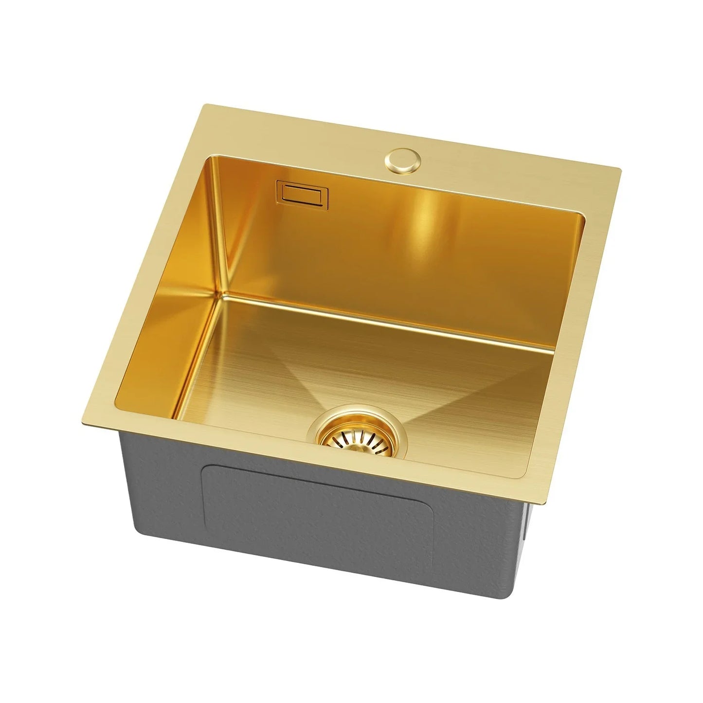 Gold PVD Stainless Steel Kitchen Sink 46x45cm Single Bowl with Faucet Hole, Overflow, Drain Kit, Top mount Design