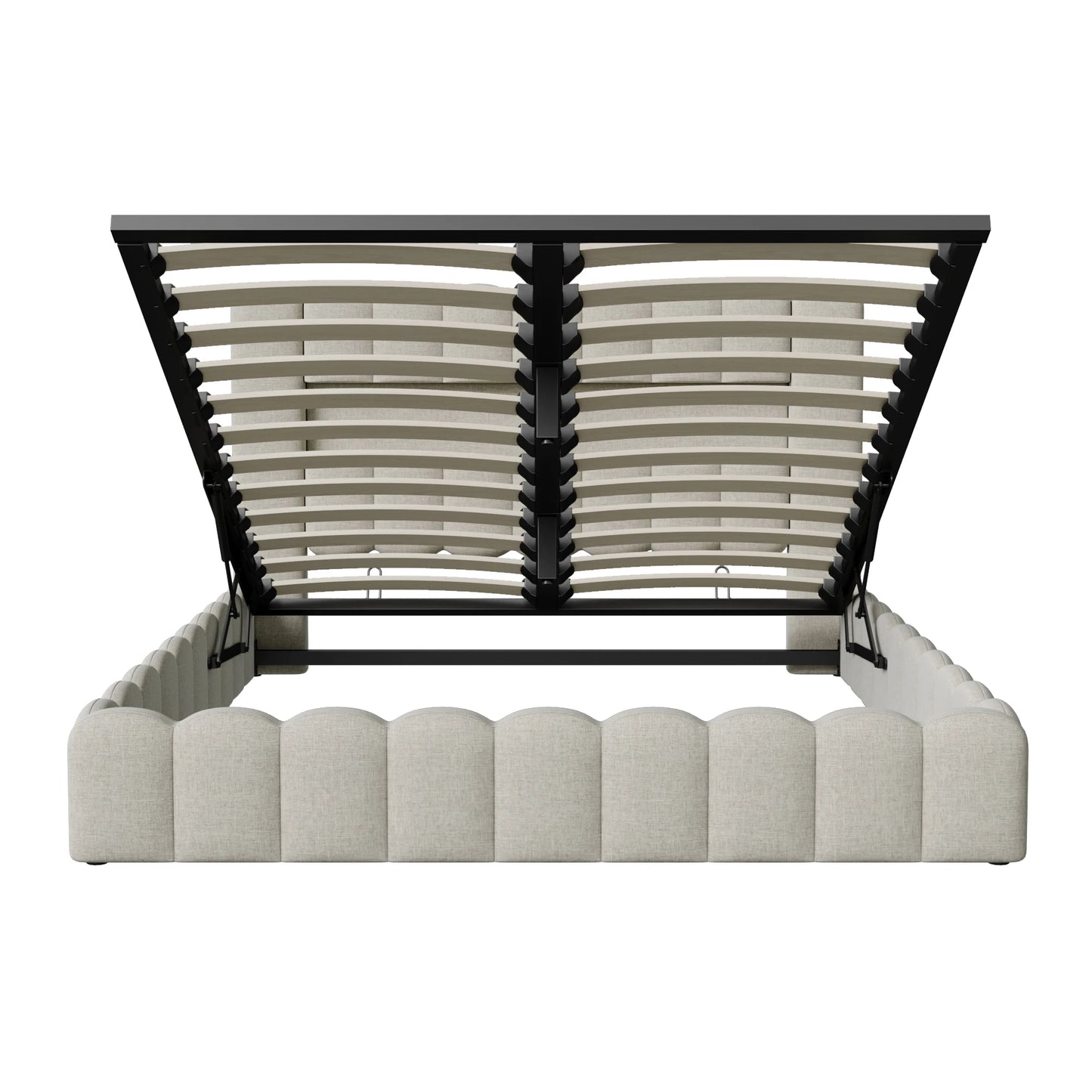 Rosahqnda Polsterbett mit LED- und USB-Anschluss, Leinenbaumstumpfbettgestell mit Kopfteil, 140 x 200 cm großes hydraulisches Bett ohne Matratze