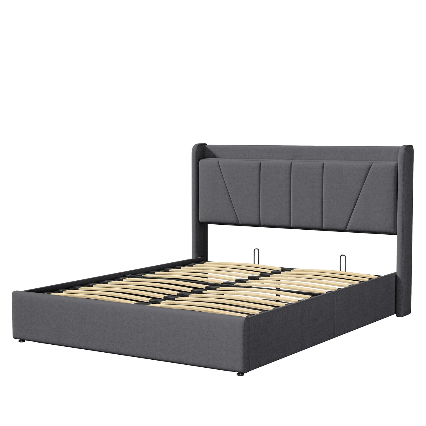 UrbanLuxe 160 x 200 cm Bett mit Stauraum, 2 USB-Anschlüsse + 1 Typ-C-Anschluss, Lattenrost, Leinen, grau, ohne Matratze