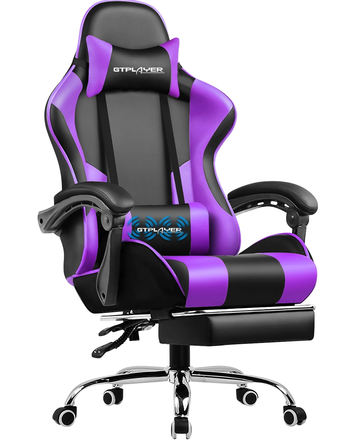 GTPLAYER Gaming Stuhl mit Massage, Ergonomischer Schreibtischstuhl mit Fußstütze, Kopfstütze, Drehstuhl für Büro und Gamer