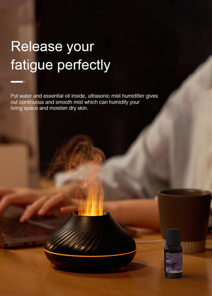 KINSCOTER Volcanic Aroma Diffuser Essential Oil Lamp 130ml USB Portable Air Humidifier with Color Flame Night Light.